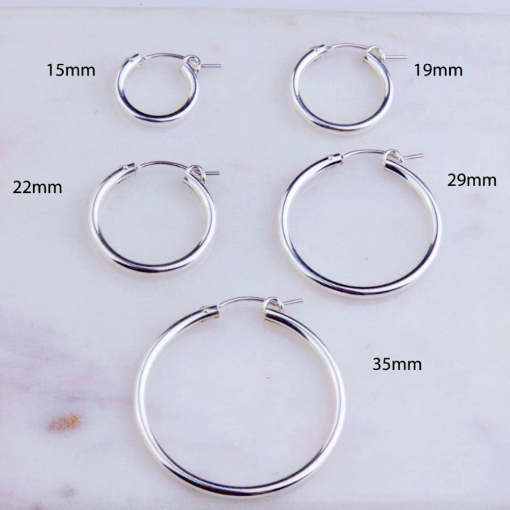14K White Gold Small Silver Tube Hoop Earrings, NWT